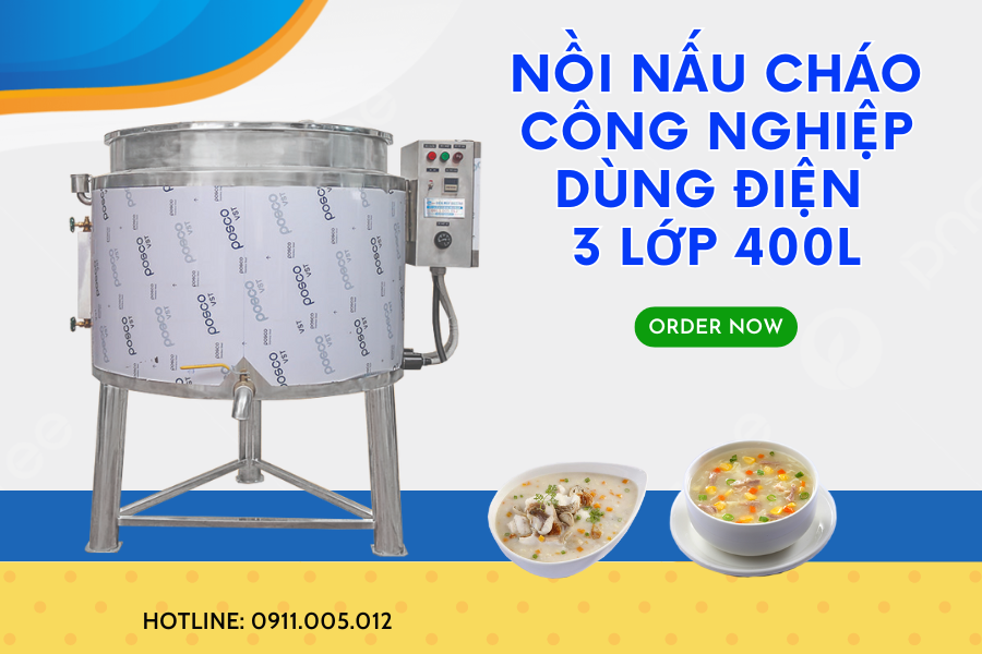 Nồi nấu cháo công nghiệp dùng điện 3 lớp 400L